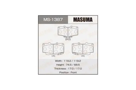 Колодки тормозные AN-458WK, NP1098, P83009 передн TOYOTA FORTUNER (MS-1387) MASUMA 'MS-1387