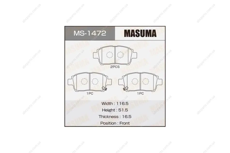 Колодки гальмівні передн Toyota Corolla (00-06), Prius (00-11), Yaris (01-05) (MS-1472) MASUMA MS1472 (фото 1)