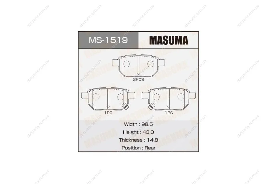 Колодки гальмівні задн Toyota Auris (08-12), Corolla (08-16), Prius (09-), Yaris (05-10) (MS-1519) MASUMA MS1519 (фото 1)