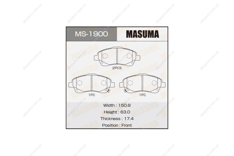 Колодки гальмівні передн Toyota Avensis (03-08) (MS-1900) MASUMA MS1900 (фото 1)