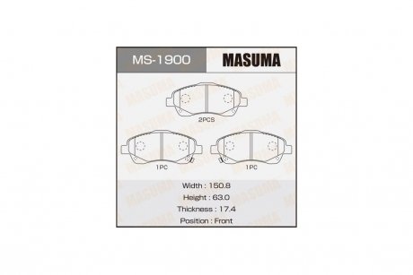 Колодки гальмівні передн Toyota Avensis (03-08) (MS-1900) MASUMA MS1900