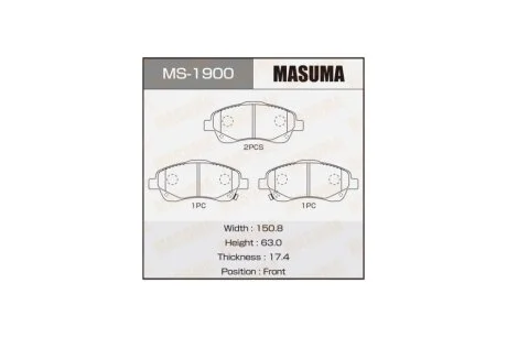 Колодки тормозные передн Toyota Avensis (03-08) (MS-1900) MASUMA MS1900