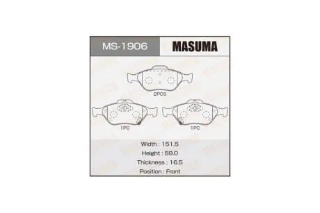 Гальмівні колодки передня AN-8060WK, NP1129, P83085 (MS1906) MASUMA 'MS1906