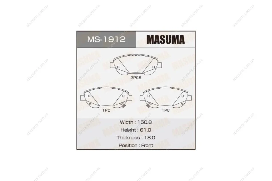 Колодки тормозные передн AN-8196WK, NP1158, P83148 (MS1912) MASUMA 'MS1912 (фото 1)
