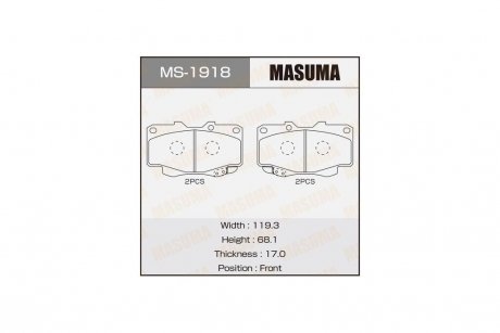 Колодки тормозные передние Toyota Hilux (05-12) MASUMA MS1918