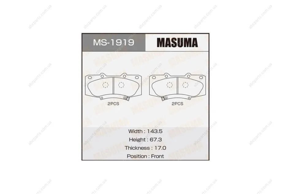 Колодки гальмівні передн Toyota Hilux (08-15) (MS-1919) MASUMA MS1919 (фото 1)