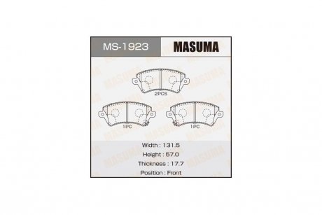 Колодки тормозные передние TOYOTA YARIS, TOYOTA COROLLA (06-14) MASUMA MS1923