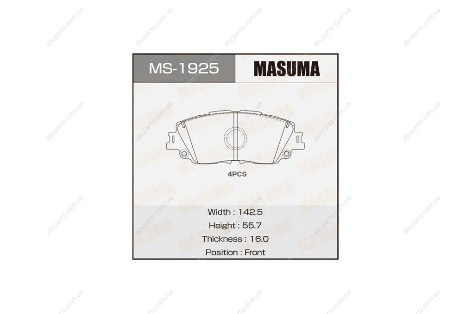 Колодки гальмівні передн Toyota CH-R (19-), Camry (17-), RAV 4 (19-) (MS-1925) MASUMA MS1925 (фото 1)