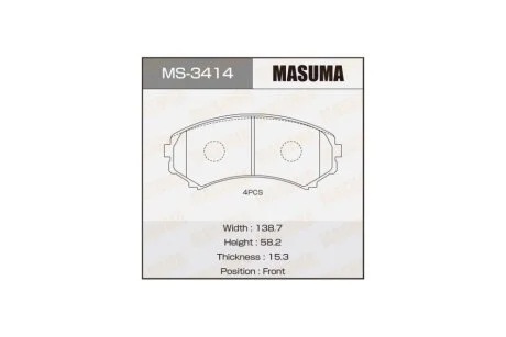 Колодки гальмівні передн Mitsubishi Pajero (00-) (MS-3414) MASUMA MS3414