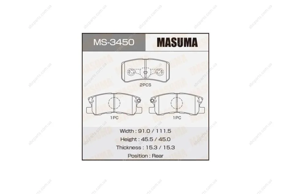 Колодки гальмівні задн Mitsubishi ASX (10-15), Grandis (04-10), Lancer (08-12), Outlander (07-12), Pajero (-06/06-) (MS-3450) MASUMA MS3450 (фото 1)