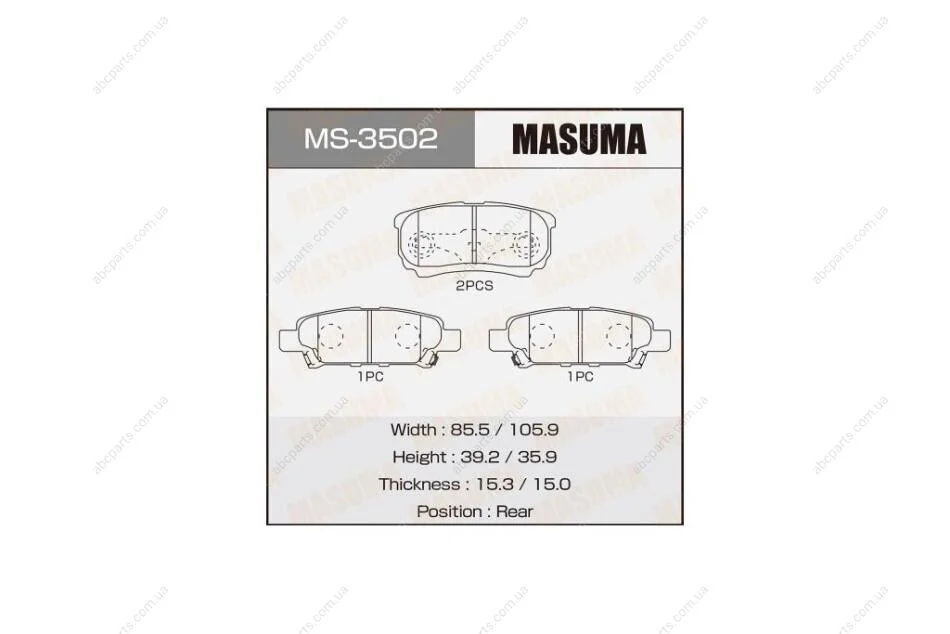 Колодки тормозные задн Mitsubishi Lancer (03-07), Outlander (03-09) (MS-3502) MASUMA MS3502 (фото 1)