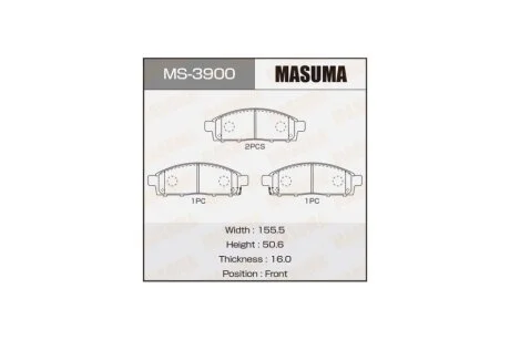 Колодки гальмівні передн Mitsubishi L200 (07-), Pajero Sport (09-15) (MS-3900) MASUMA MS3900