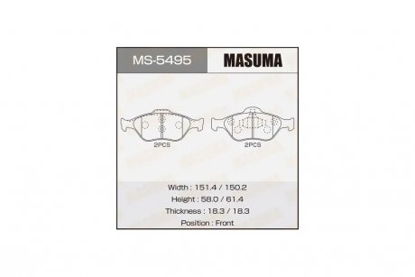 Колодки тормозные передние TOYOTA YARIS (10-16), MAZDA 2 (07-15), FORD FIESTA VI (09-14) MASUMA MS5495