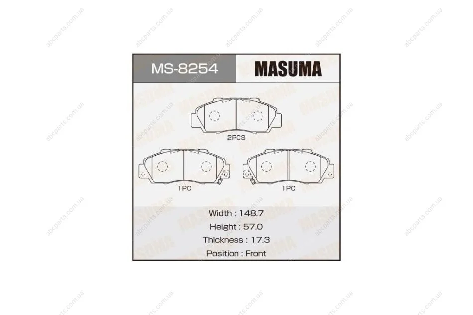 Колодки тормозные передн Honda Accord (-02), Civic (-00), CR-V (-01), HR-V (-06), Legend (-04) (MS-8254) MASUMA MS8254 (фото 1)