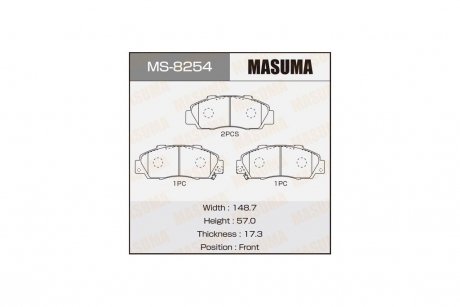 Колодки тормозные передн Honda Accord (-02), Civic (-00), CR-V (-01), HR-V (-06), Legend (-04) (MS-8254) MASUMA MS8254