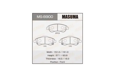 Колодки гальмівні передн Honda CR-V (07-16) (MS-8900) MASUMA MS8900
