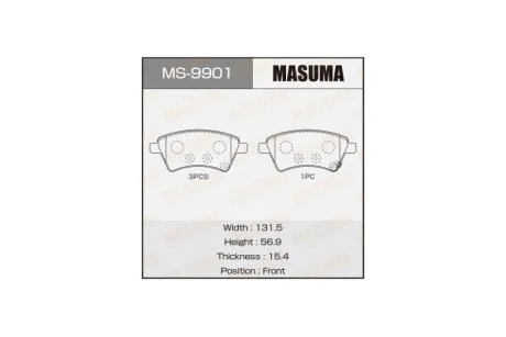 Колодки тормозные передн SUZUKI SX4 S-Cross 1.6 (13-18) (MS-9901) MASUMA MS9901