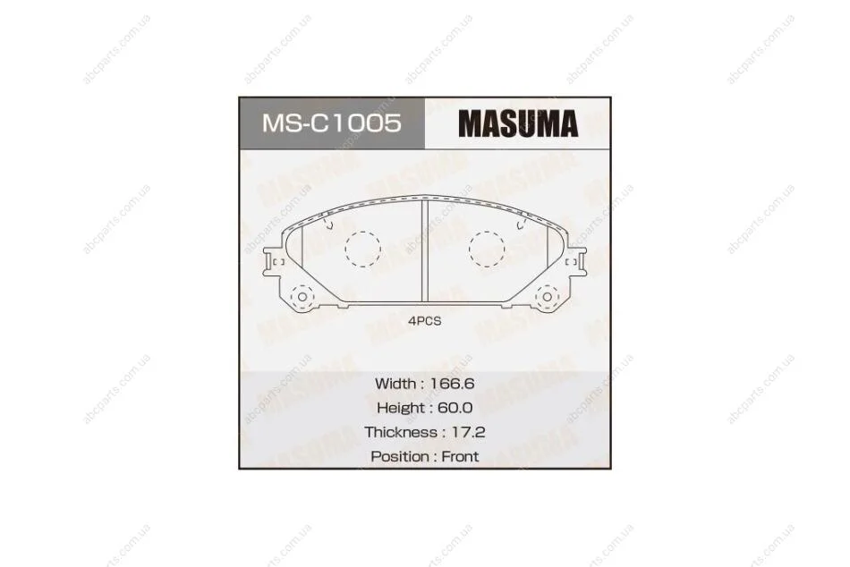 Колодки гальмівні передн Lexus NX 300 (17-), RX 350 (08-)/ Toyota Highlander (13-) (MS-C1005) MASUMA MSC1005 (фото 1)