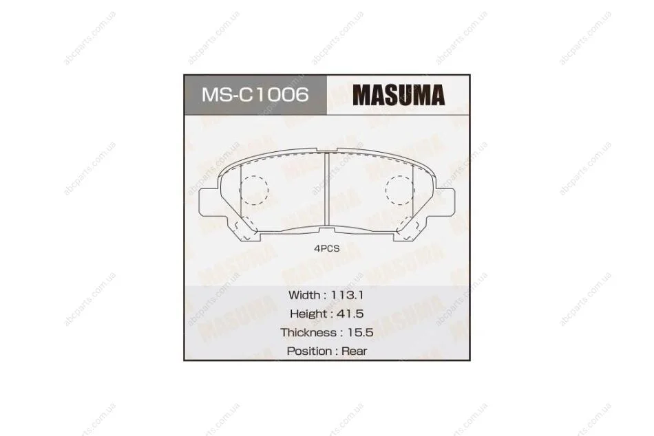 Колодки гальмівні задн Toyota Highlander (08-14) (MS-C1006) MASUMA MSC1006 (фото 1)