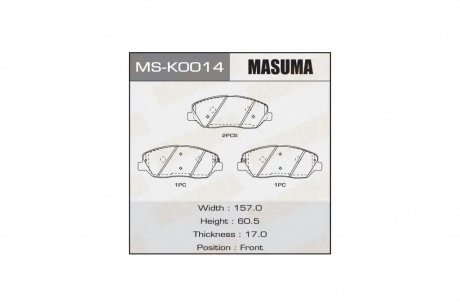 Колодки тормозные передн SSANGYONG KORANDO, KIA SORENTO III (UM) 2.2 CRDi (15-20)/HYUNDAI SANTA_FE III MASUMA MSK0014