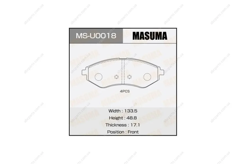 Колодки гальмівні (MS-U0018) MASUMA MSU0018 (фото 1)