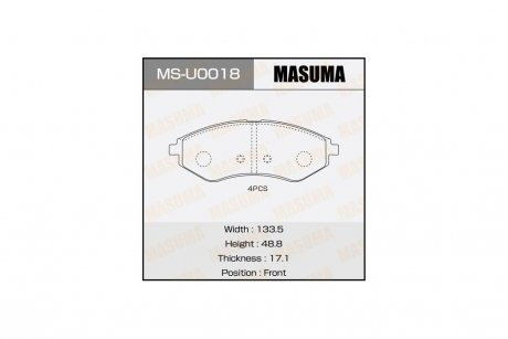 Колодки тормозные передние CHEVROLET AVEO (T300) MASUMA MSU0018