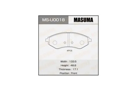 Колодки гальмівні (MS-U0018) MASUMA MSU0018