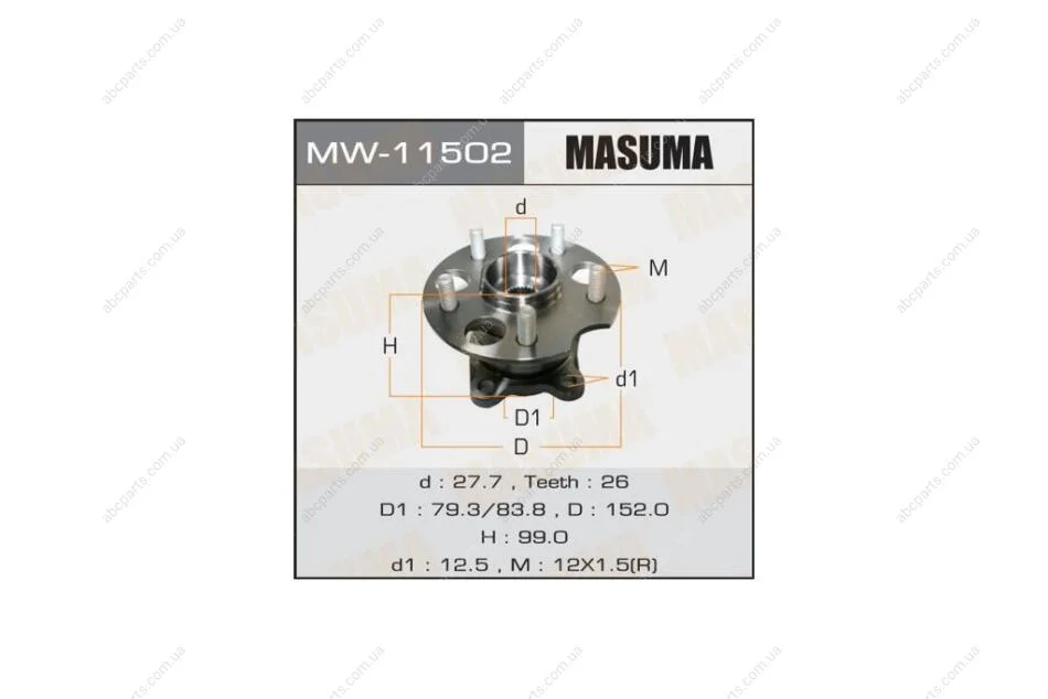 Ступица колеса заднего в сборе с подшипником Lexus RX 350 (05-09)/ Toyota Highlander (10-13), Venza (09-16) (MW-11502) MASUMA MW11502 (фото 1)