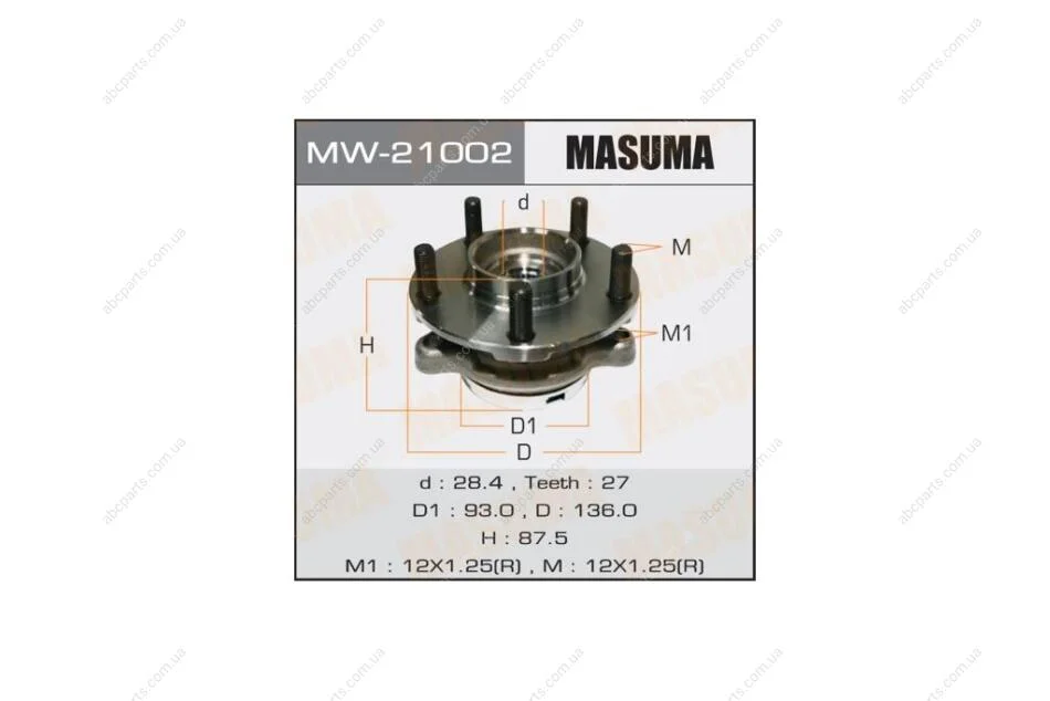 Ступица колеса переднего в сборе с подшипником Infinity FX 35 (02-12) G 37 (08-), M 37 (10-) 4WD (MW-21002) MASUMA MW21002 (фото 1)