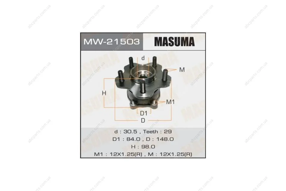 Маточина колеса заднього у зборі з підшипником Nissan Murano (04-08), Teana (03-13) (с ABS) (MW-21503) MASUMA MW21503 (фото 1)