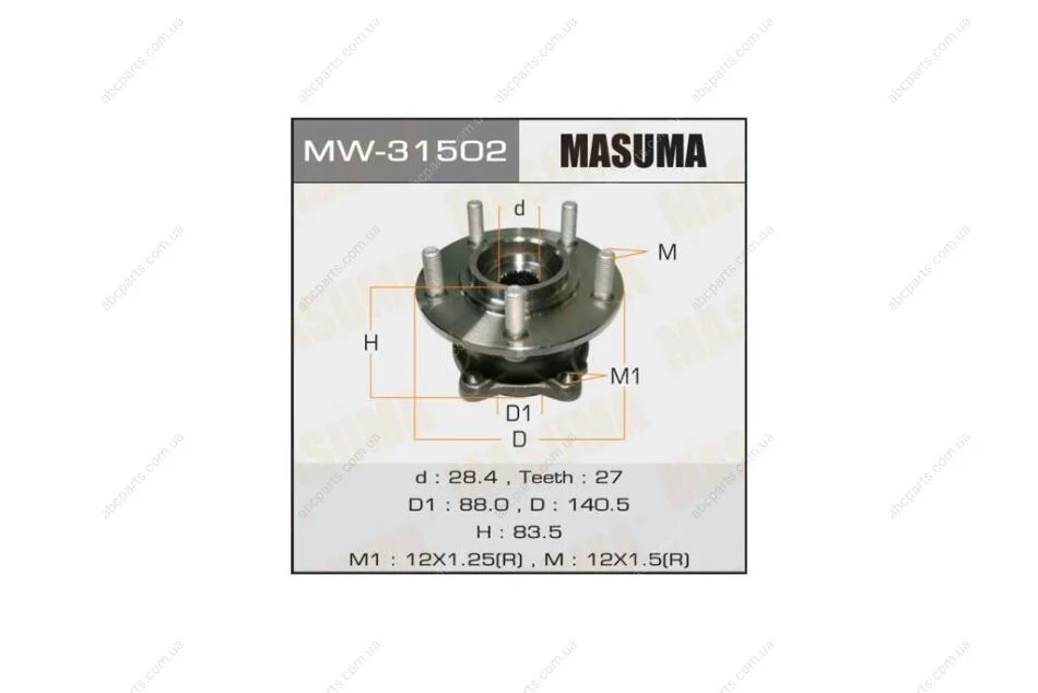 Ступица колеса заднего в сборе с подшипником Mitsubishi Outlander (06-12) 4WD (с ABS) (MW-31502) MASUMA MW31502 (фото 1)