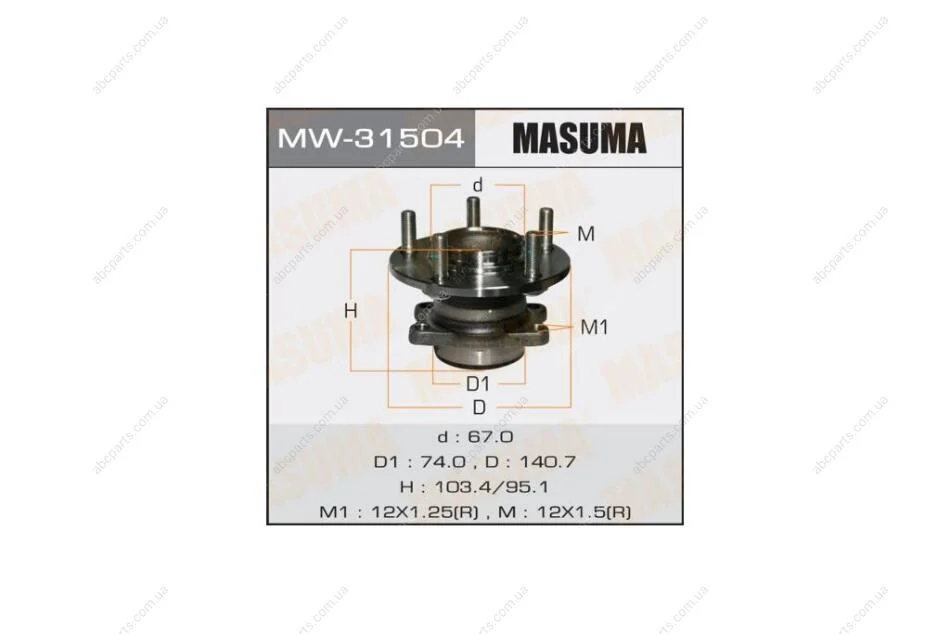 Ступица колеса заднего в сборе с подшипником Mitsubishi ASX (10-), Lancer (07-), Outlander (08-12) 2WD (с ABS) (MW-31504) MASUMA MW31504 (фото 1)