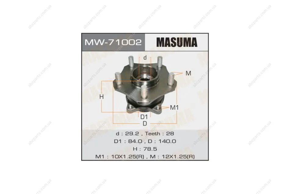 Маточина колеса переднього у зборі з підшипником Suzuki Grand Vitara (05-) (MW-71002) MASUMA MW71002 (фото 1)