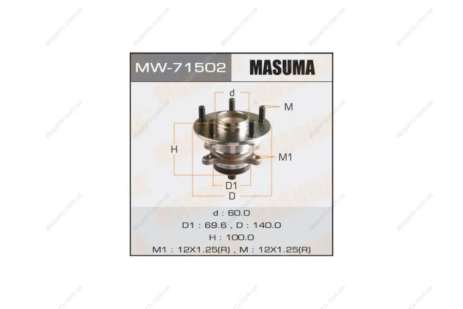Маточина колеса заднього у зборі з підшипником Suzuki SX 4 (06-) (с ABS) (MW-71502) MASUMA MW71502 (фото 1)