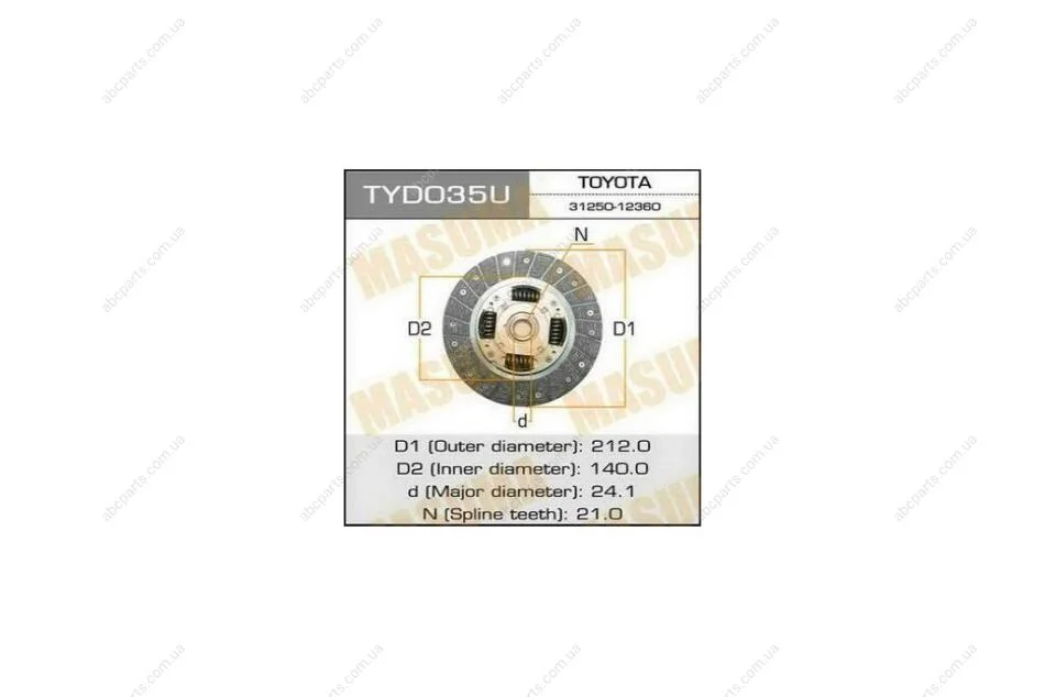 Диск сцепления 212*140*21*24.1 TOYOTA AURIS (TYD035) MASUMA 'TYD035 (фото 1)