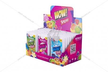 Ароматизатор воздуха спрей WOW Spray 18ml стенд (MIX 24 шт - 10 ароматов) NOWAX NX00146