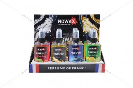 Ароматизатор воздуха спрей Pump Spray 75ml стенд (MIX 12 шт - 10 ароматов) NOWAX NX07530