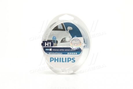 Лампа галогенная WhiteVision H1 +W5W 12V 55W (2+2 шт.) PHILIPS 12258WHVSM