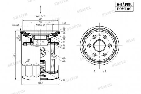 Фильтр масляный Kia, Mazda, Honda, Subaru D=68mm, H=87mm, M20x1.5 SHAFER FOM196