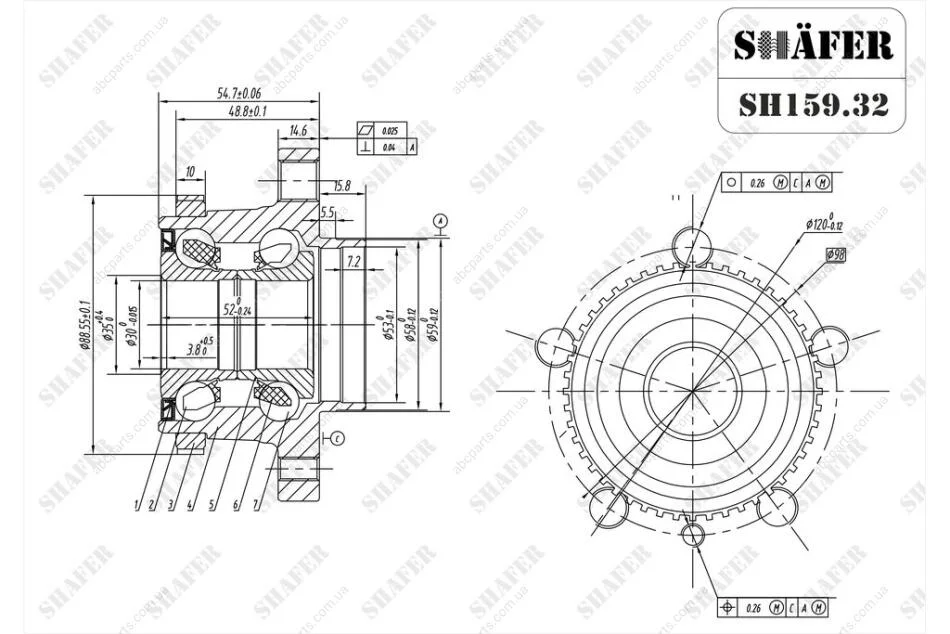 Ступица задняя Peugeot Expert, Scudo, Jumpy (94-06)ABS+ (SH159.32) SHAFER RD26155932 (фото 1)