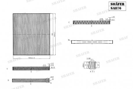 Фильтр салона Huyndai Santa Fe, Sonata, Optima, Sedona, Chevrolet Captiva, Equinox, Terrain (12-21), 254x225x20 SHAFER SA876