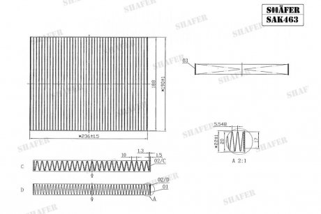 Фильтр салона Ford Fiesta 08-, Courier 08-, B-Max 13-, угольный SHAFER SAK463