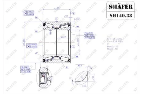 Підшипник передній Fiat Ducato, Jumper, Boxer, Iveco DailyII-IV 94-02 (60x55x90) 1800kg SHAFER SH140.38
