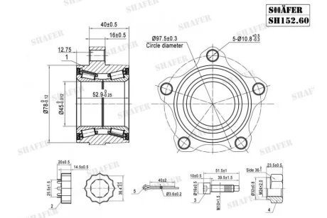 Подшипник ступицы передний Ford Transit (00-06) (45x53x78) (+монт. к-кт) SHAFER SH152.60K