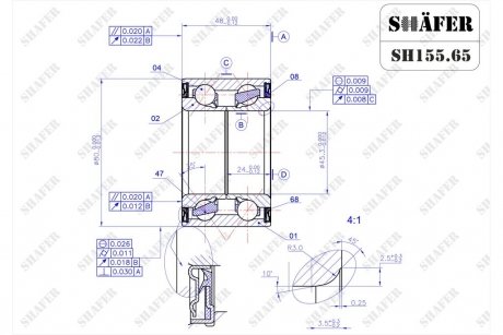 Подшипник задний Renault Master, Movano, Interstar (00-)(барабан)(45.3x80x48/48.5) SHAFER SH155.65