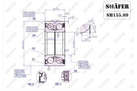 Подшипник передний Renault Trafic, Vivaro, Primastar (01-03)(39x45x86) ABS+ SHAFER SH155.69