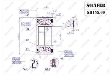Підшипник передній Renault Trafic, Vivaro, Primastar (01-03)(39x45x86) ABS+ SHAFER SH155.69