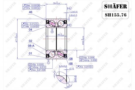 Подшипник передний Renault Megane II, Clio III, Scenic II, Dokker, Lodgy (04)(39x42x77) ABS+ SHAFER SH155.76