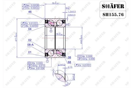 Підшипник передній Renault Megane II, Clio III, Scenic II, Dokker, Lodgy (04)(39x42x77) ABS+ SHAFER SH155.76