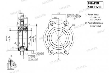 Подшипник ступицы передний Audi A4, A5, A6, A7 (08-) (61x62x102) ABS+ (+монт. к-кт) SHAFER SH157.43K